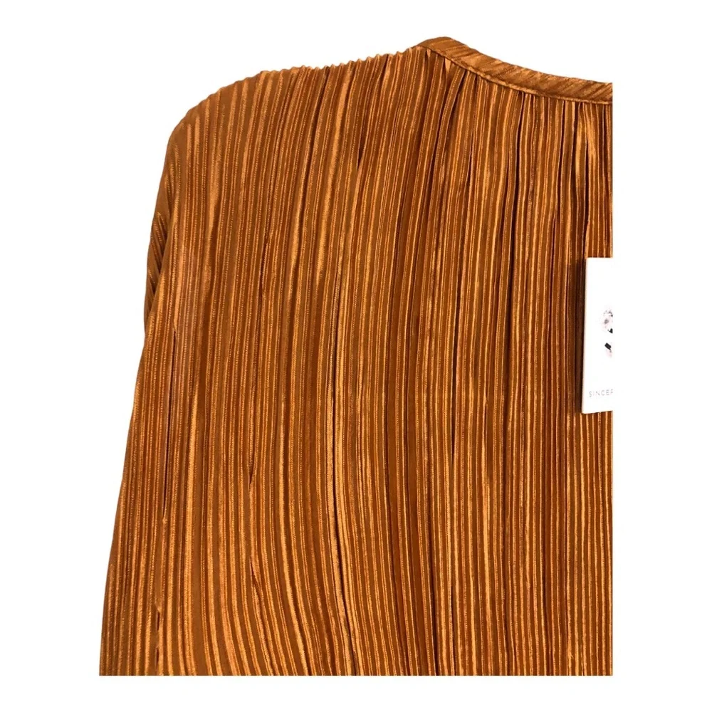 Sincerely Jules gold mustard brown pleated plisse shoulder pads dress size small